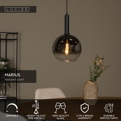 Lucide MARIUS - Pendant light - Ø 30 cm - 1xE27 - Black